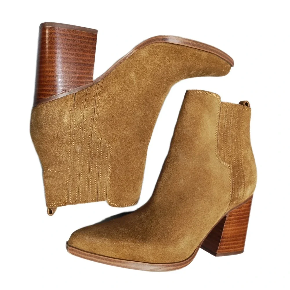 Marc Fisher Oshay Ankle Boots Womens US Size 9M Brown Pointed Toe Block Heel